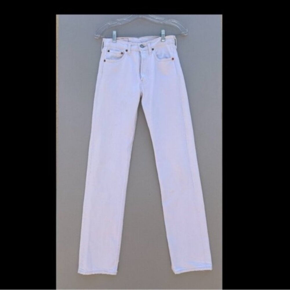 Vintage Levis 501 Straight Leg White Denim Jeans 27 x 34 Red Tab